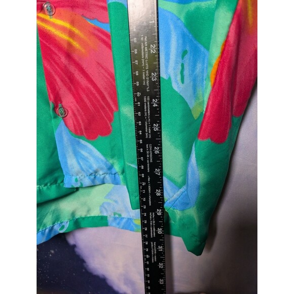 King Kamehameha Green Hibiscus Floral Shirt Size Large Tropical Tiki Luau Camp - Picture 3 of 6